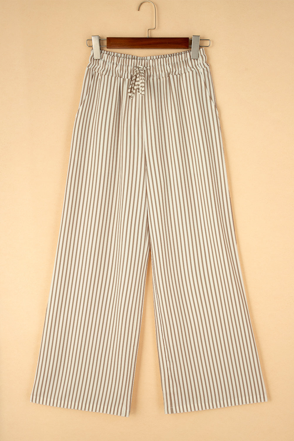Khaki Stripe Print Wide Leg Drawstring Pants - Glimmer Road