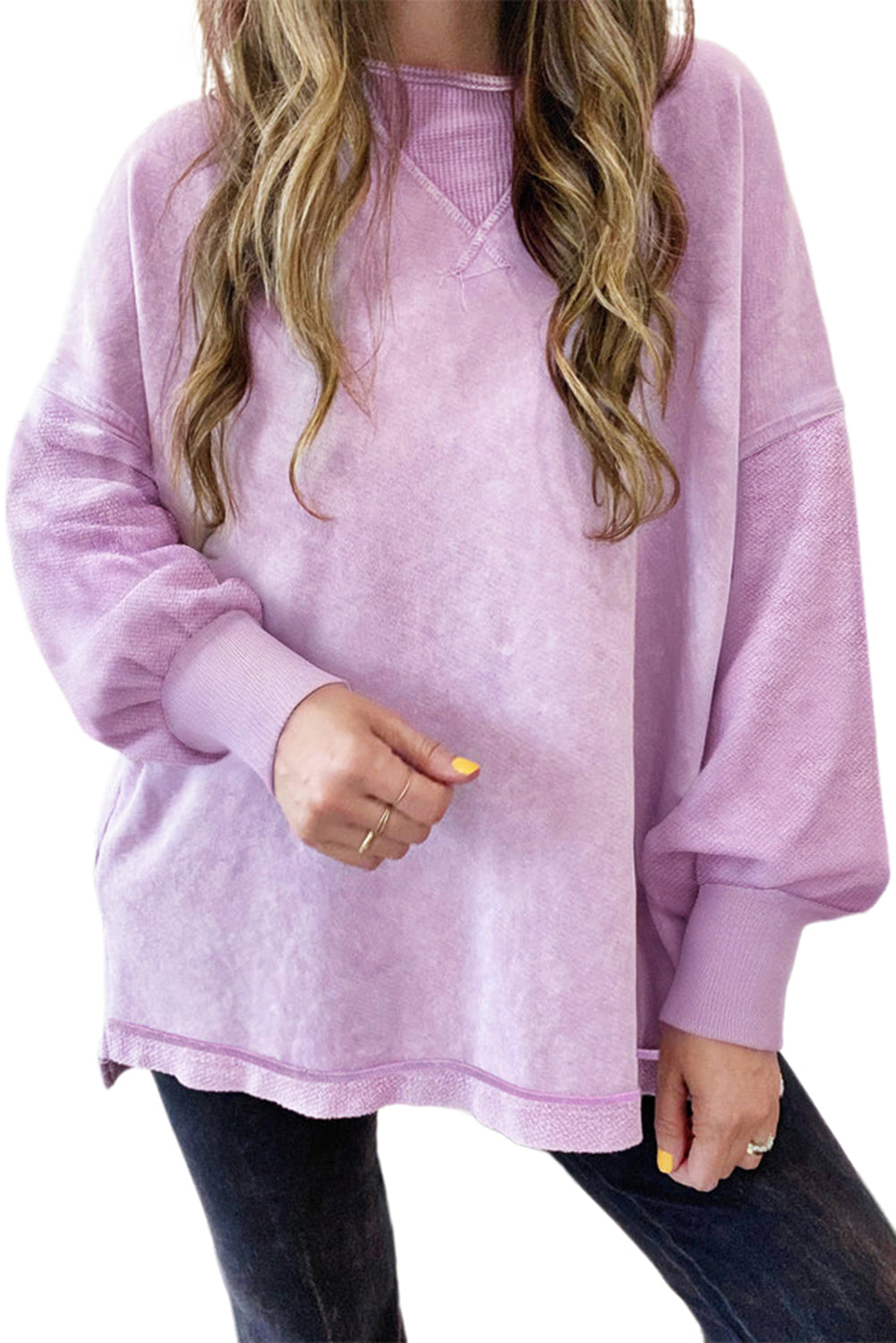 Orchid Petal Mineral Wash Drop Shoulder Pullover Sweatshirt - Glimmer Road