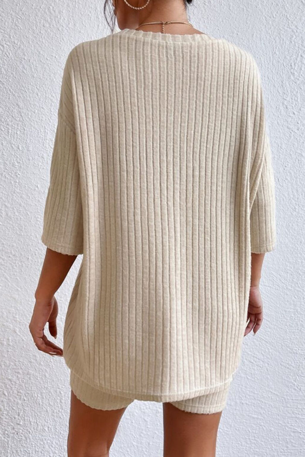 Gray Plain Ribbed Loose Fit Two Piece Lounge Set - Glimmer Road
