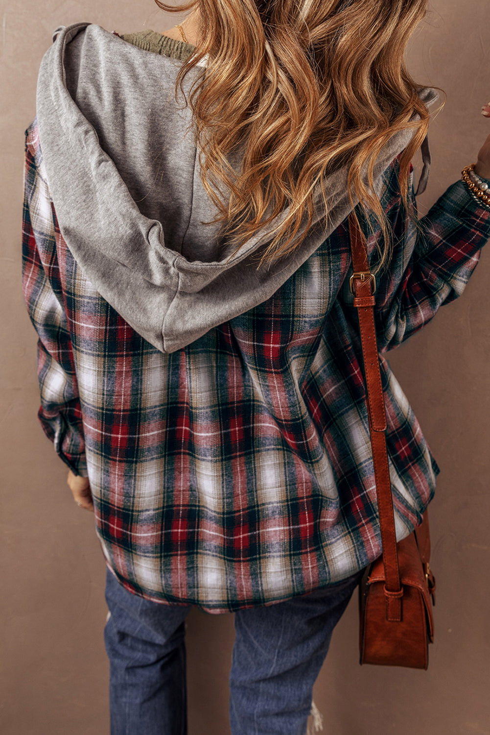 Red Plaid Print Chest Pocket Buttoned Hooded Shacket - Glimmer Road