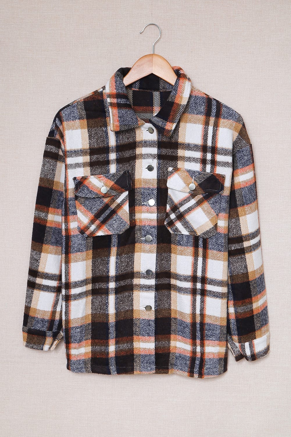 Geometric Plaid Print Pocketed Shacket - Glimmer Road