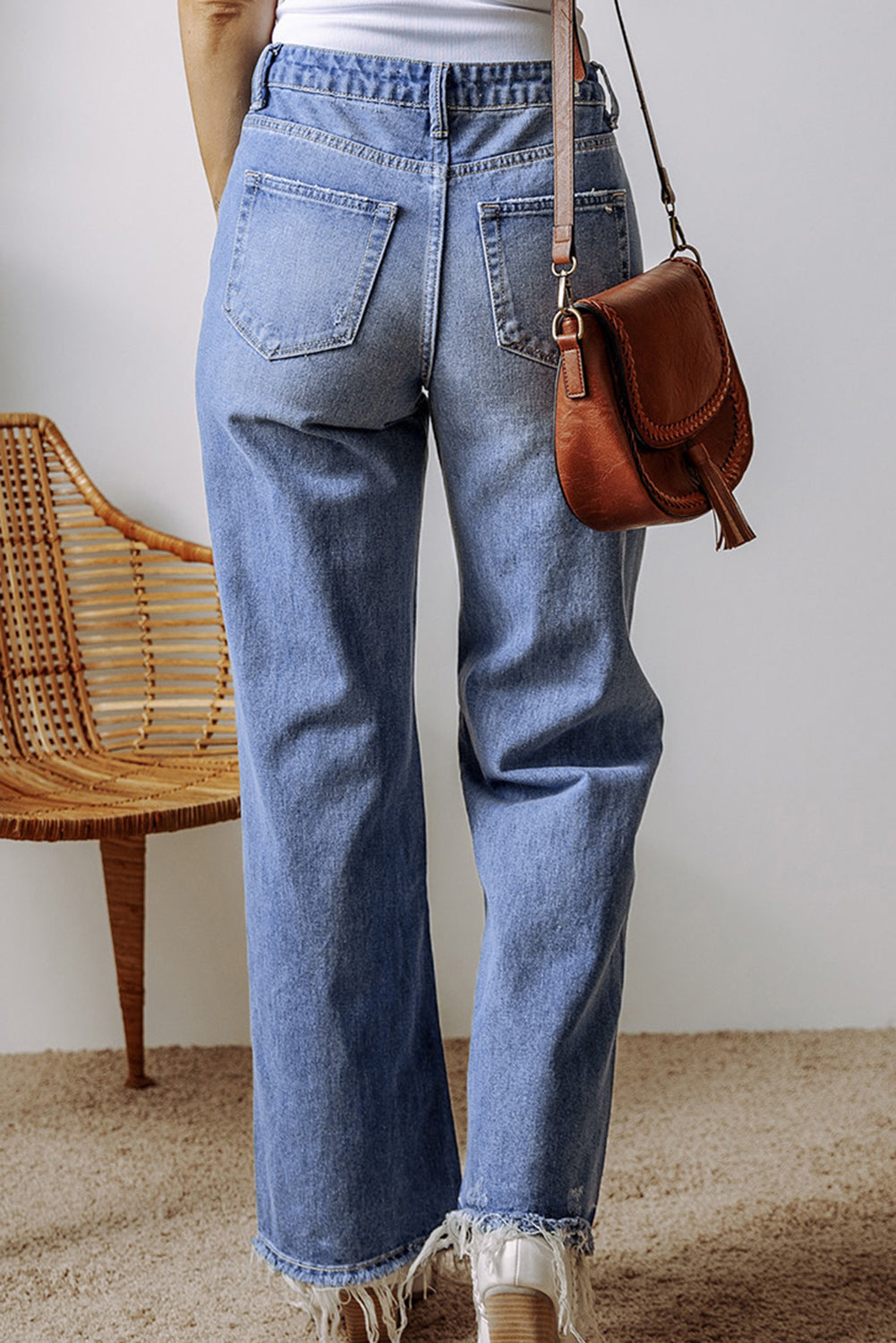 Ashleigh Blue Distressed Raw Hem Straight Leg High Waist Jeans - Glimmer Road