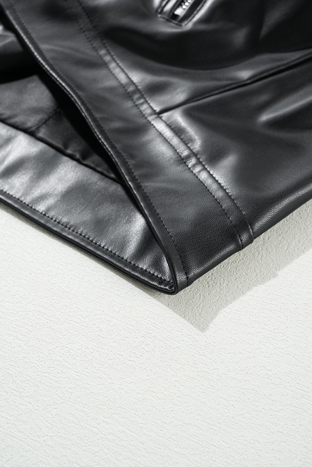 Black PU Leather Lapel Collar Zipper Jacket - Glimmer Road