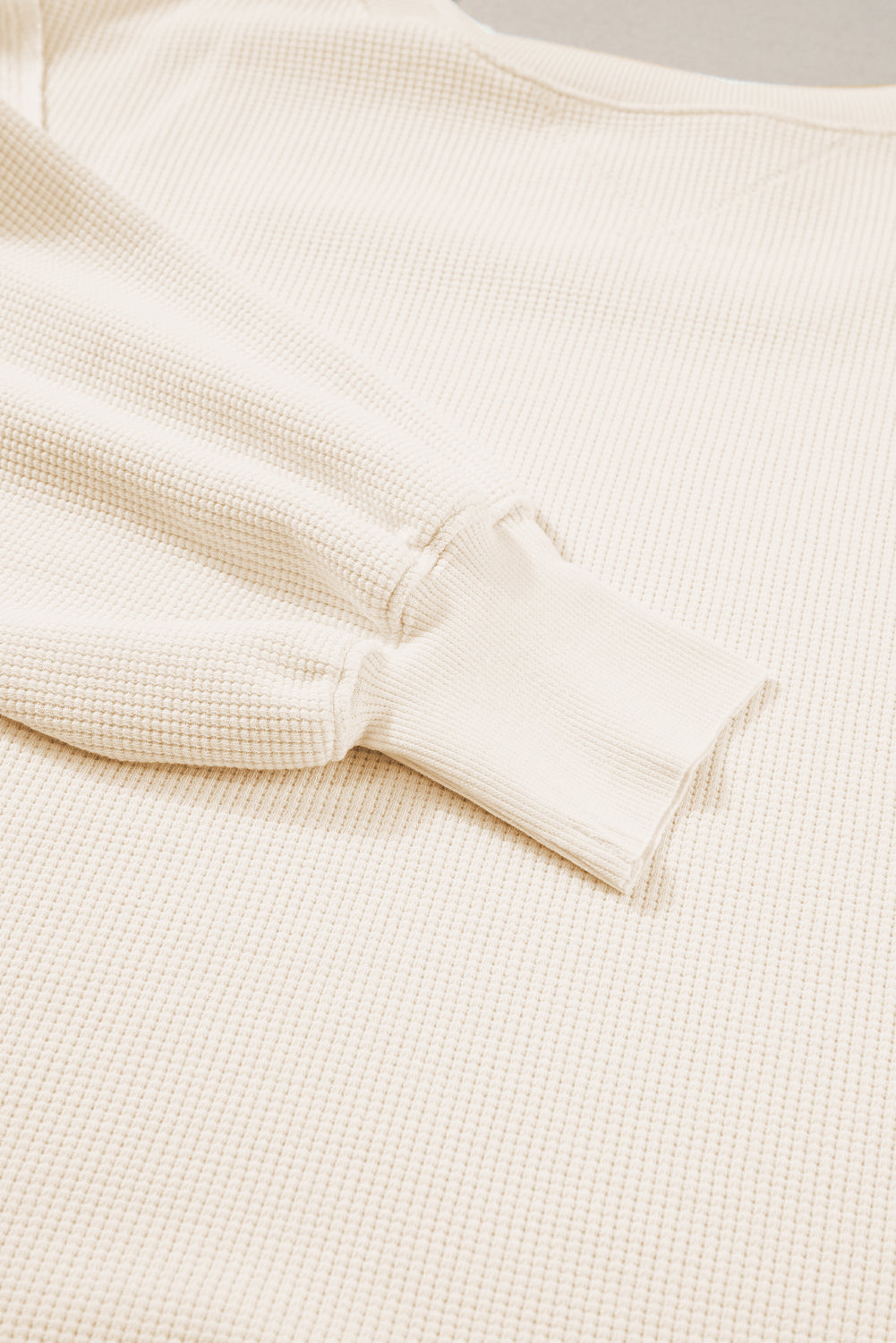 White Waffle Knit Bishop Sleeve Split Oversized Sweatshirt - Glimmer Road