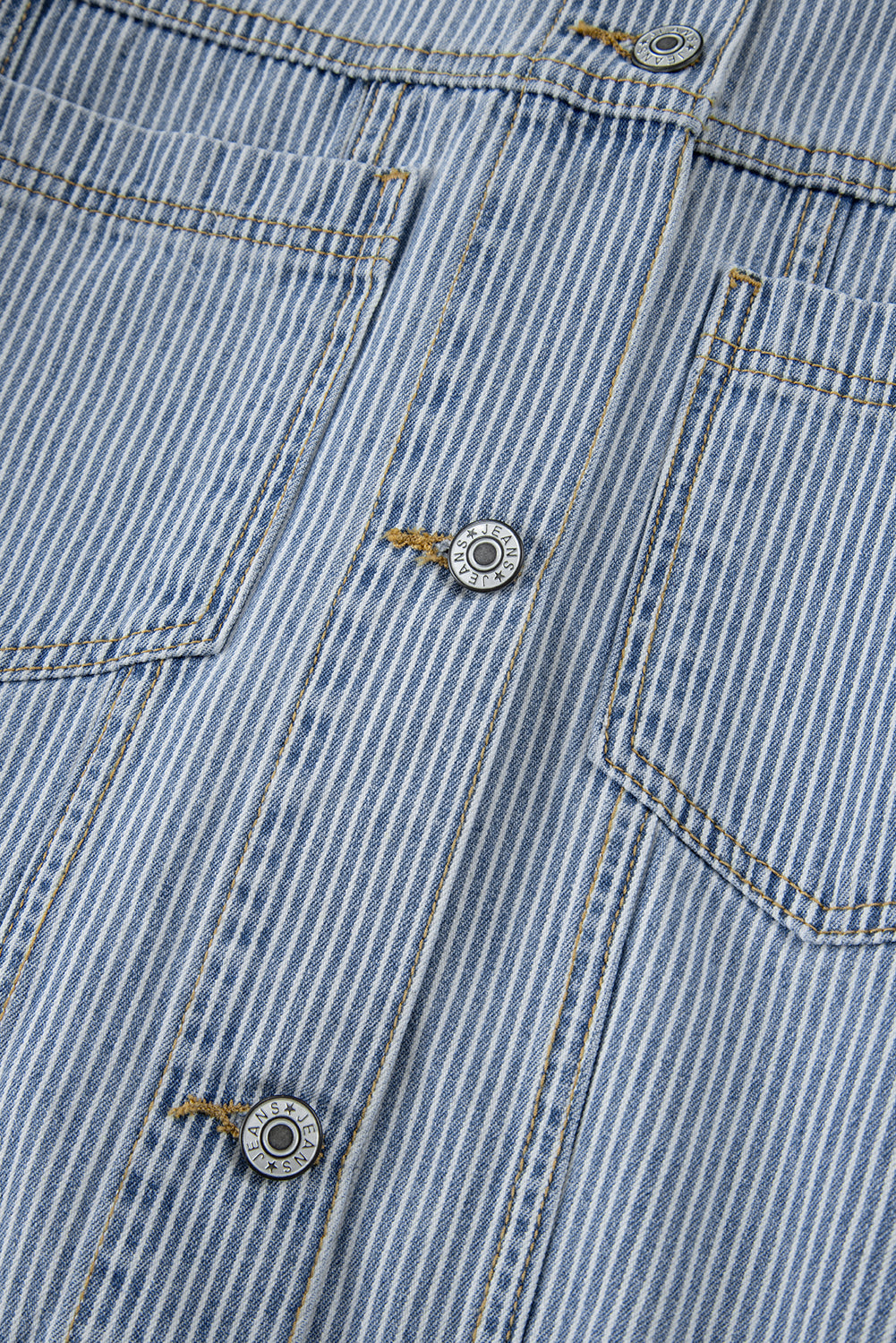 Sky Blue Stripe Washed Oversize Pocketed Denim Jacket - Glimmer Road