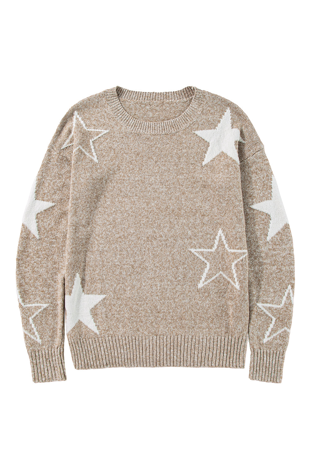 Khaki Star Pattern Drop Shoulder Sweater - Glimmer Road