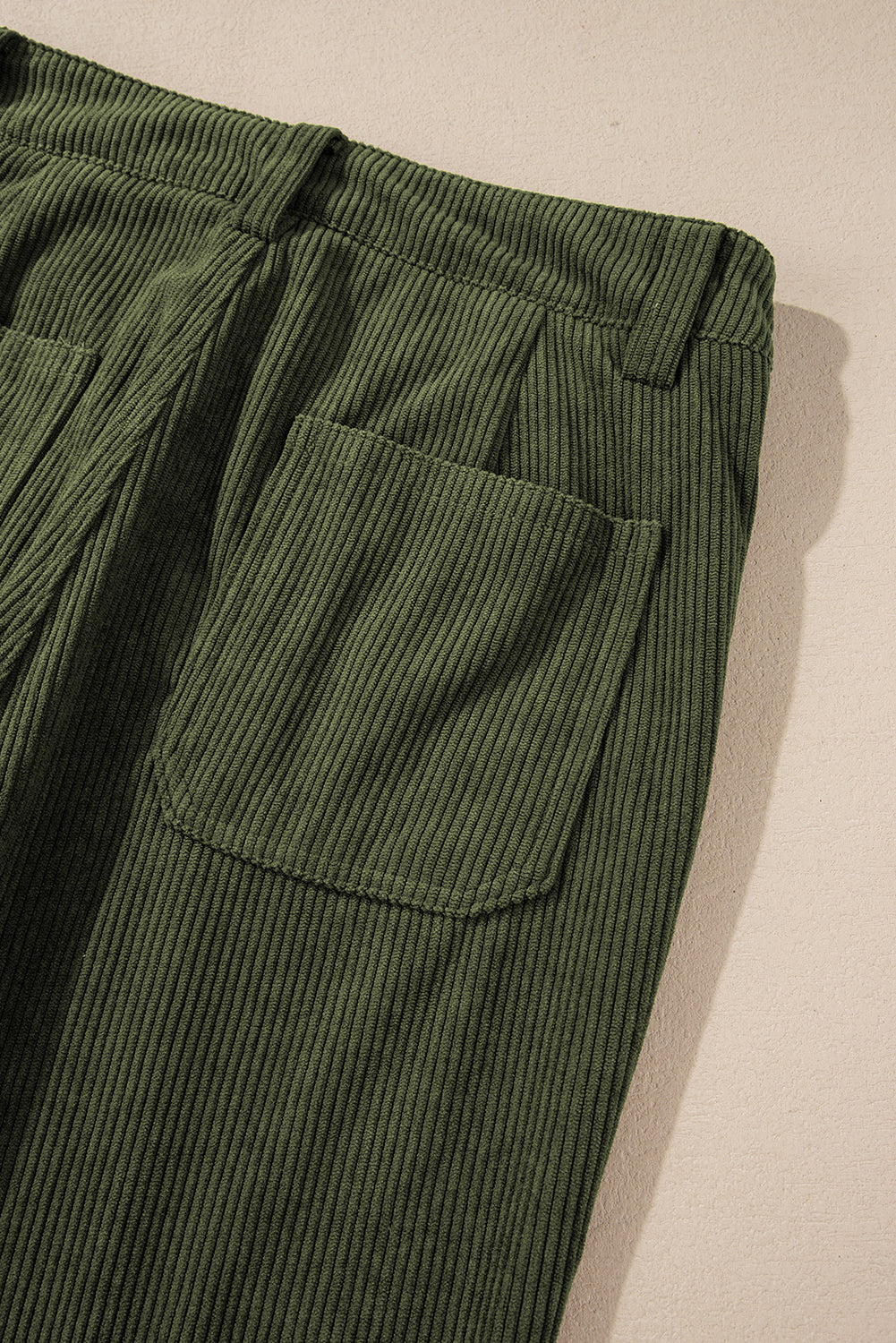 Green High Waist Square Pockets Corduroy Pants - Glimmer Road