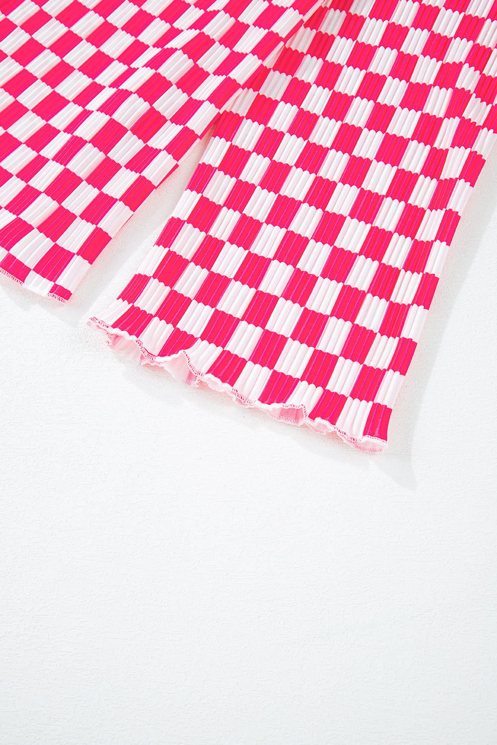 Pink Checkered Buttoned Shirt and High Waist Pants Pajama Set - Glimmer Road