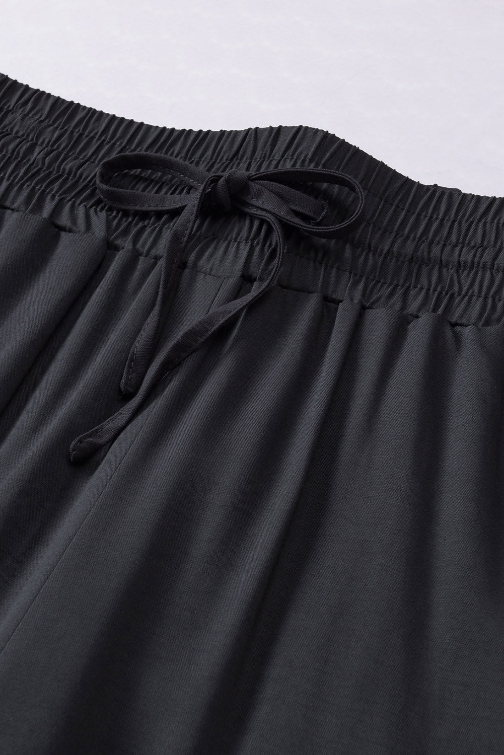 Black Drawstring Elastic Waist Casual Wide Leg Pants - Glimmer Road