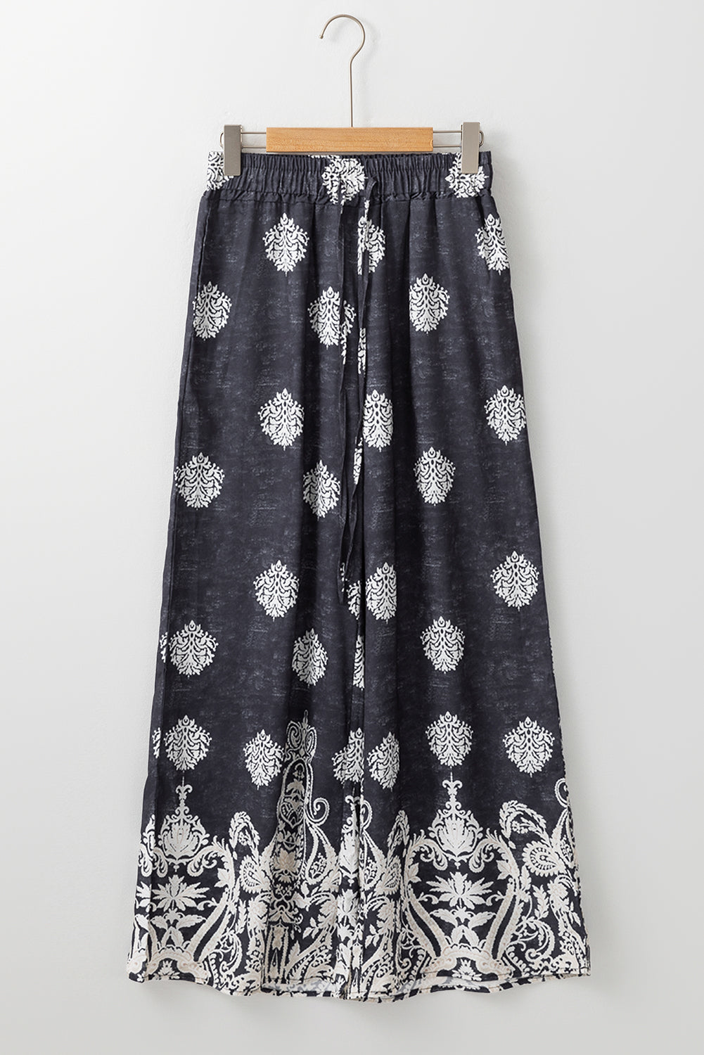 Black Bohemian Printed Drawstring Waist Wide Leg Pants - Glimmer Road