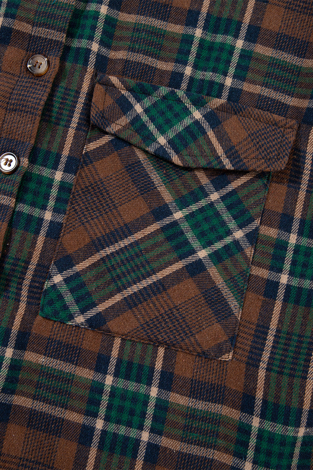 Brown Plaid Print Chest Pockets Buttoned Shirt Jacket - Glimmer Road