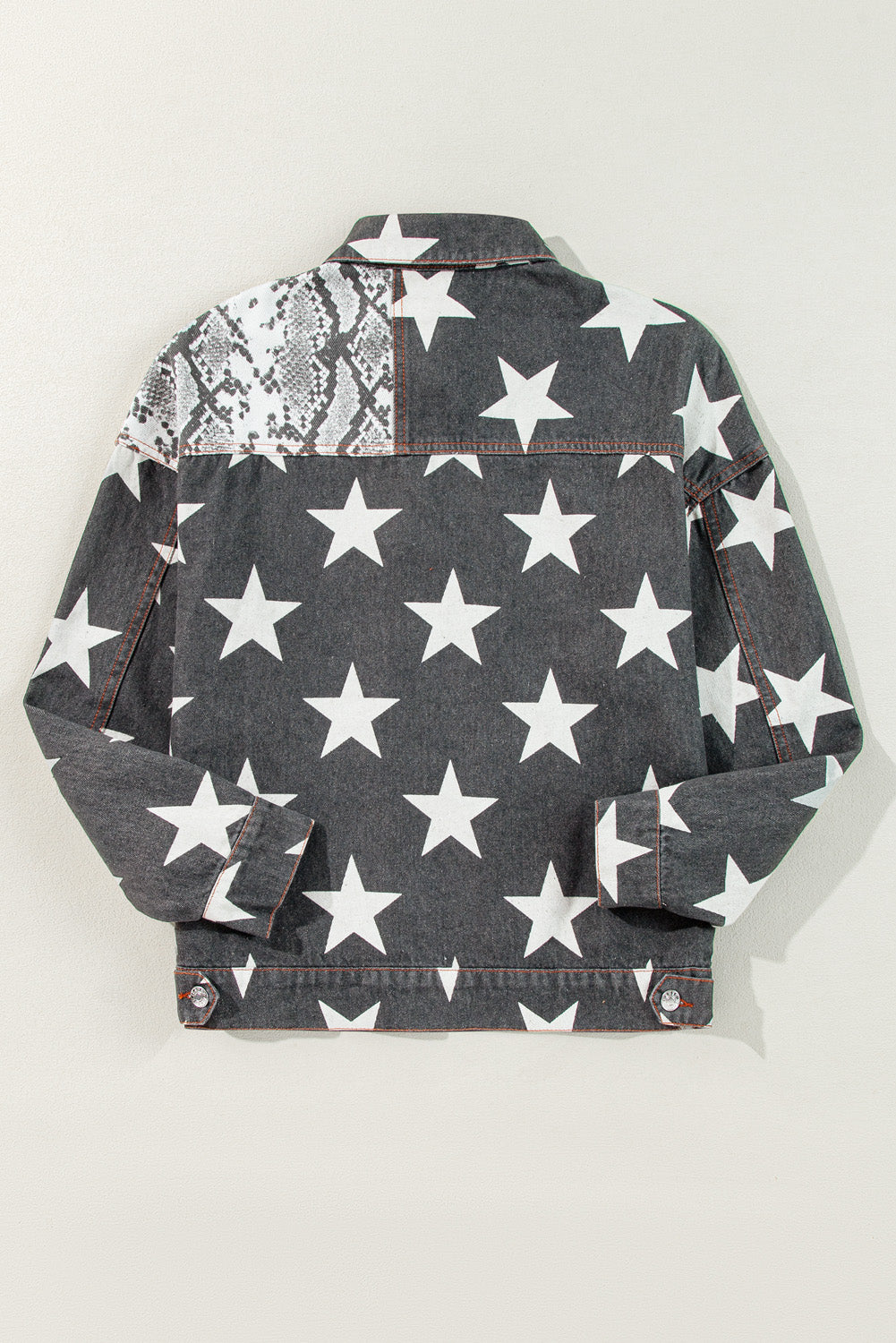 Black Star Snakeskin Printed Patchwork Denim Jacket - Glimmer Road