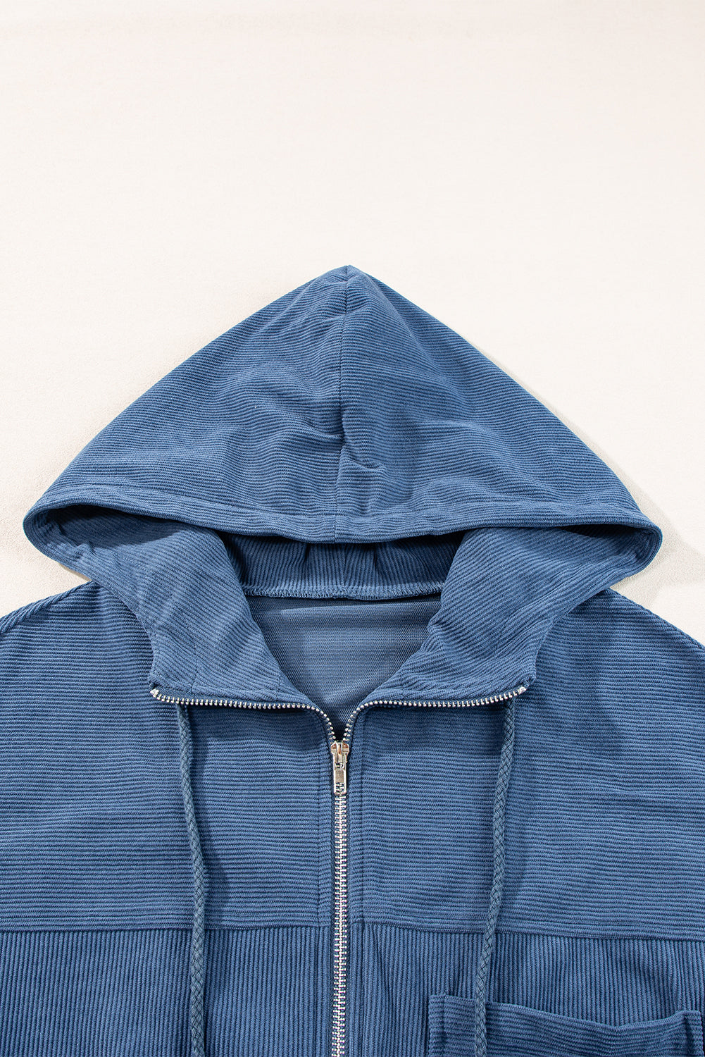 Real Teal Corduroy Drawstring Hooded Pocket Zip Up Jacket - Glimmer Road