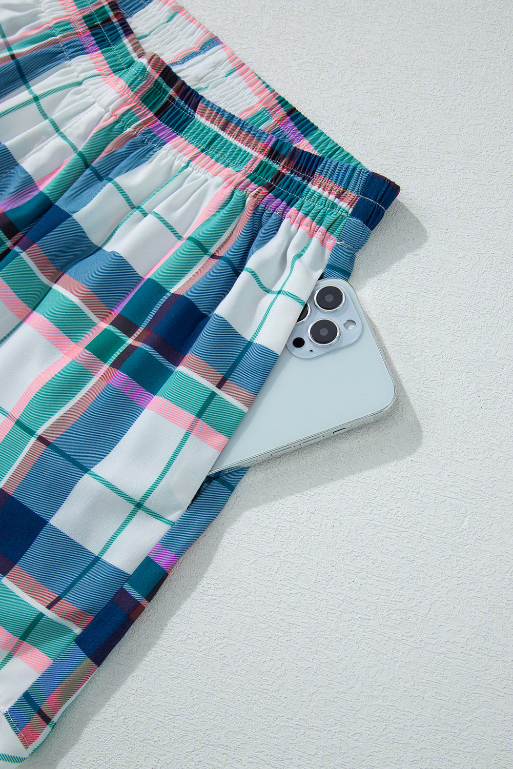 Blue Plaid Print Shirt and Shorts 2Pcs Lounge Set - Glimmer Road