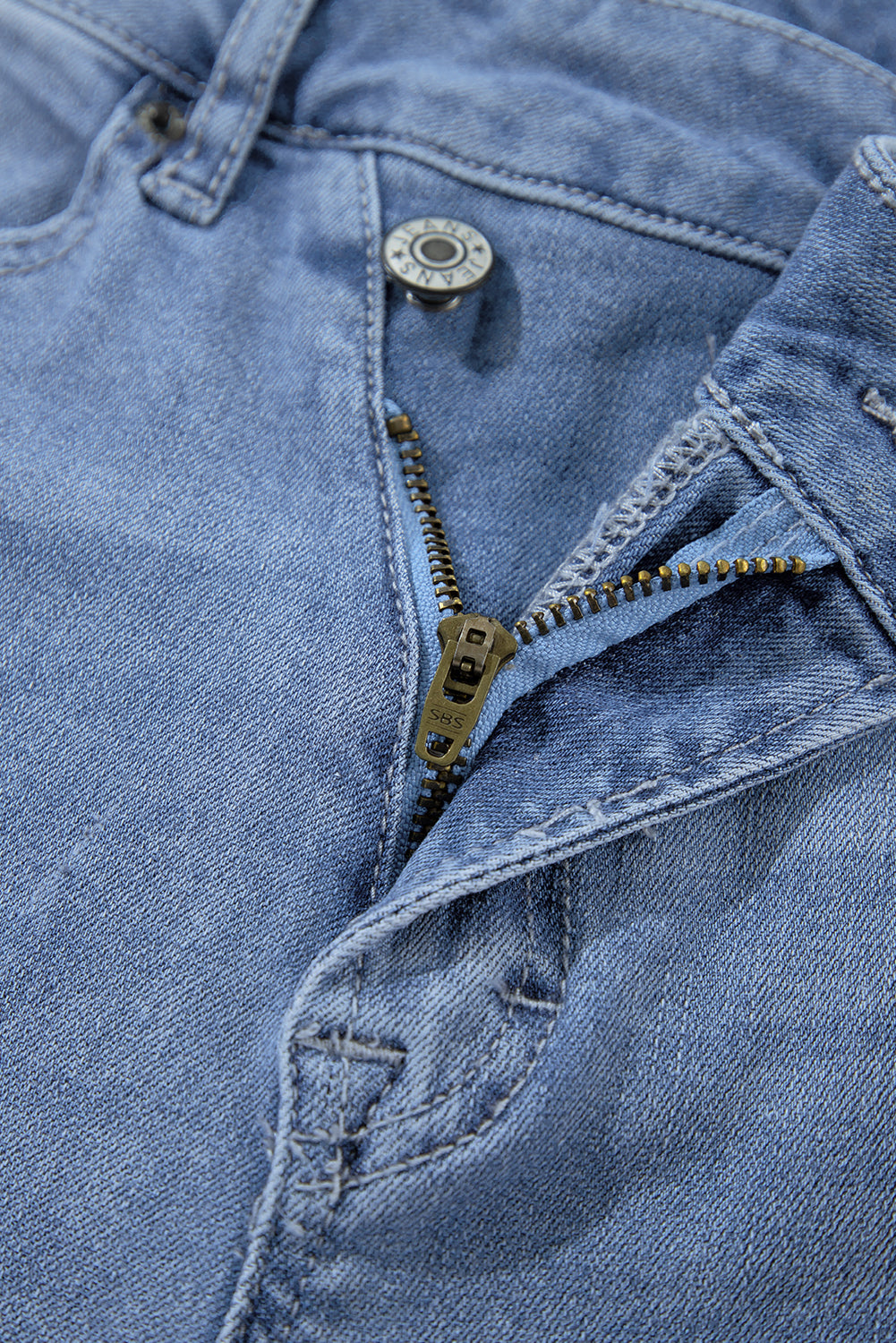 Dusk Blue High Rise Asymmetric Button Zip Fly Ripped Jeans - Glimmer Road