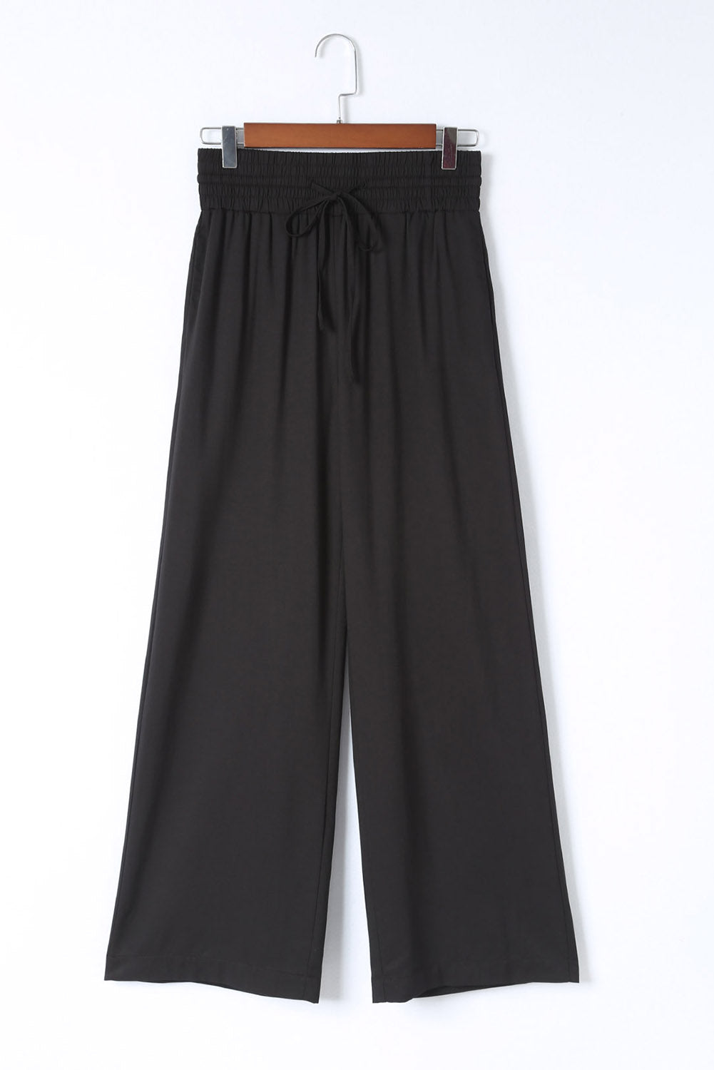Black Drawstring Elastic Waist Casual Wide Leg Pants - Glimmer Road