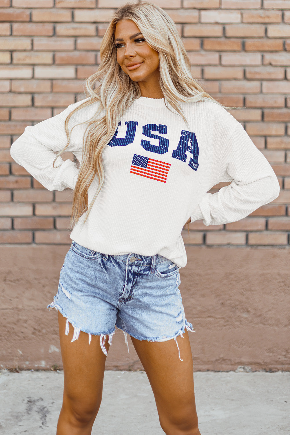 White USA Flag Corded Graphic Sweatshirt - Glimmer Road