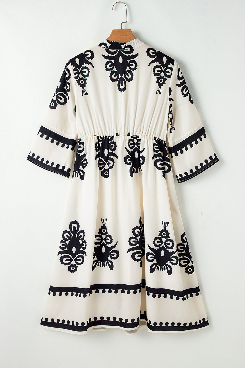 Beige Western Geometric Print 3/4 Sleeve Loose Midi Dress - Glimmer Road