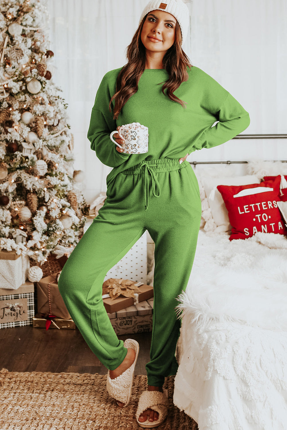 Gray Long Sleeve Pullover and Jogger Pants Lounge Set - Glimmer Road