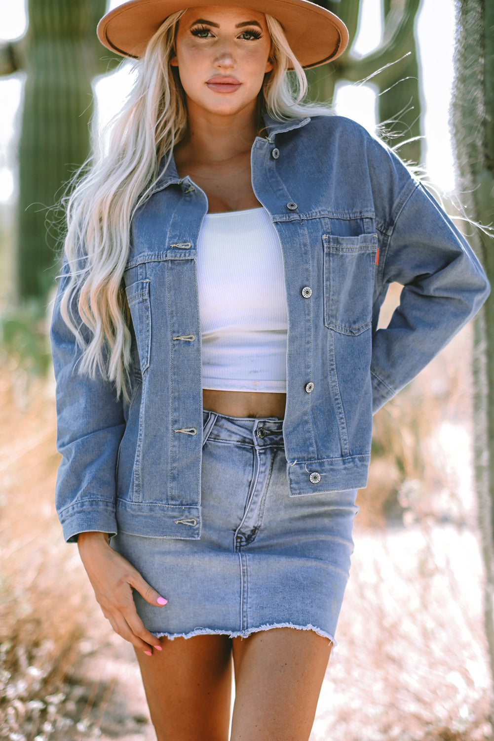 Wild Wind Washed Oversize Pocketed Denim Jacket - Glimmer Road