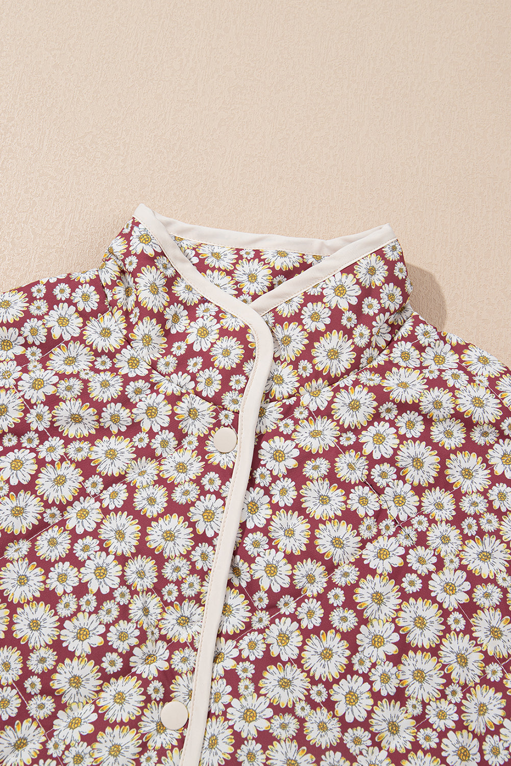 Pink Floral Print Contrast Edge Stand Neck Coat - Glimmer Road