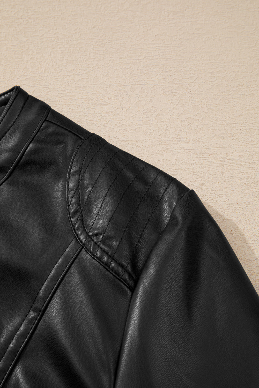 Black Solid Faux Leather Zipper Slim Fit Bomber Jacket - Glimmer Road