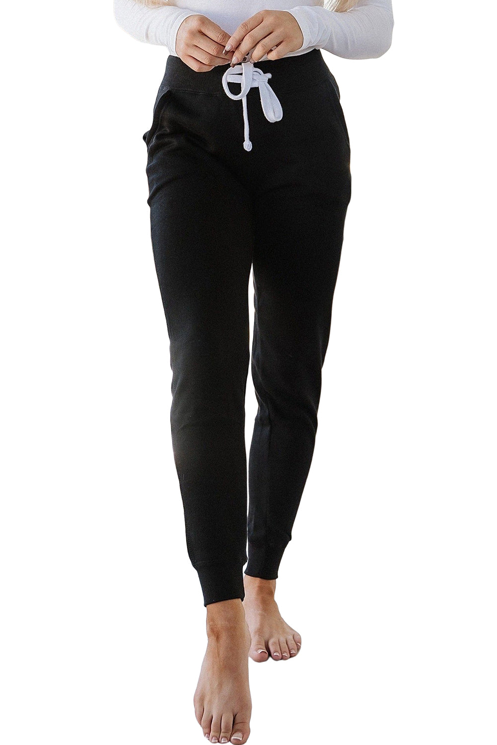 Black Drawstring Waist Pocketed Joggers - Glimmer Road
