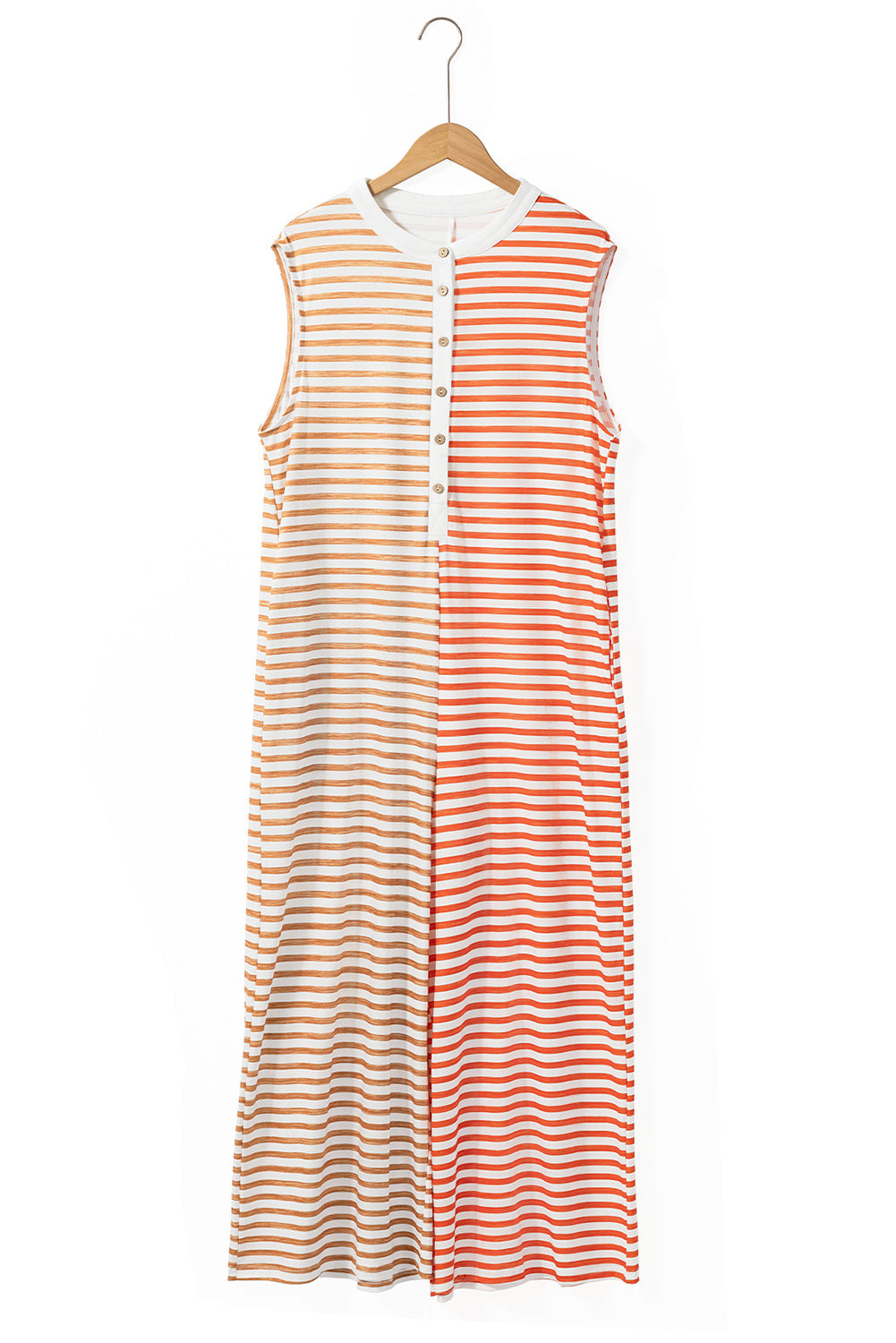 Orange Stripe Oversized Buttoned Front Sleeveless Wide Leg Jumpsuit - Glimmer Road