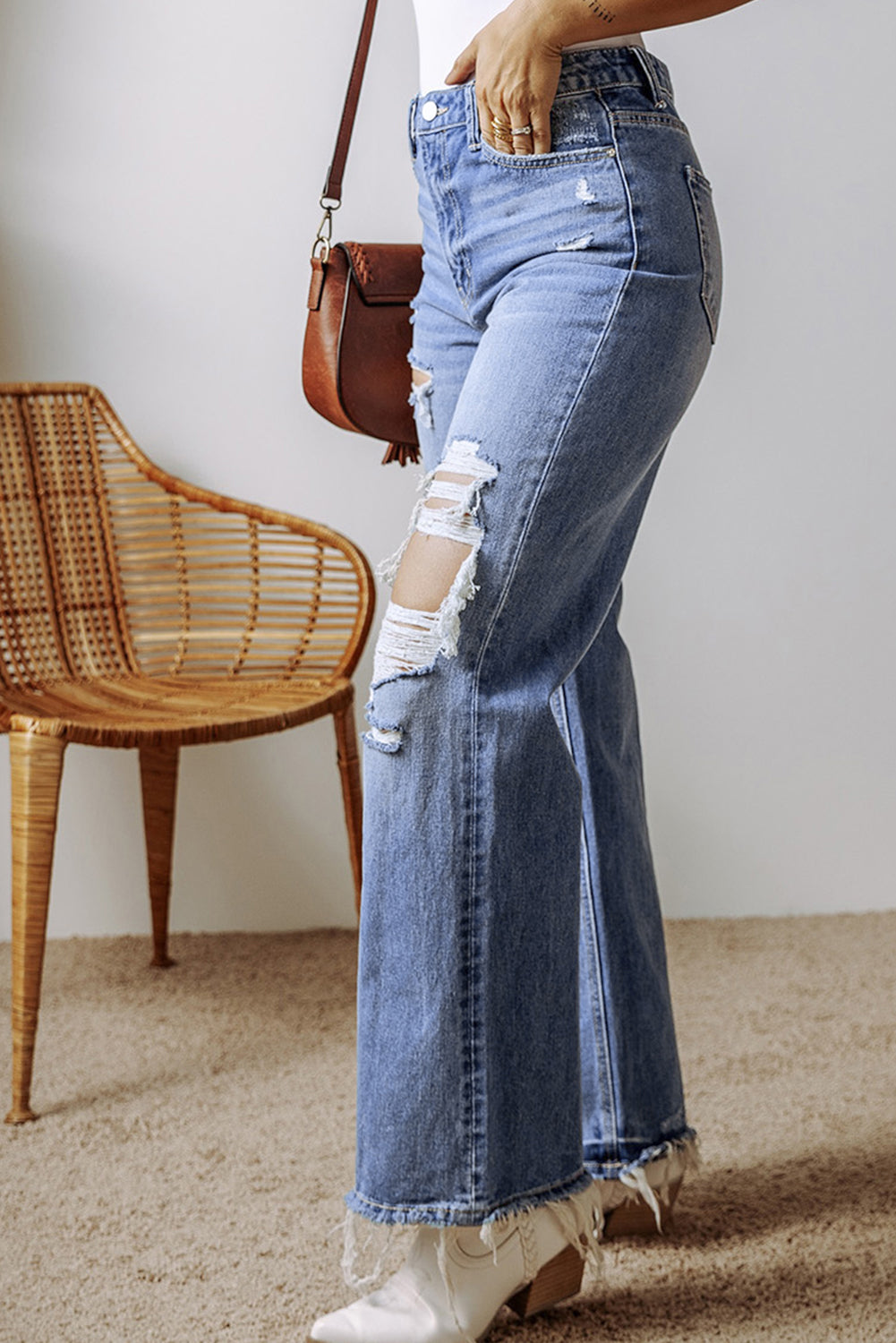 Ashleigh Blue Distressed Raw Hem Straight Leg High Waist Jeans - Glimmer Road