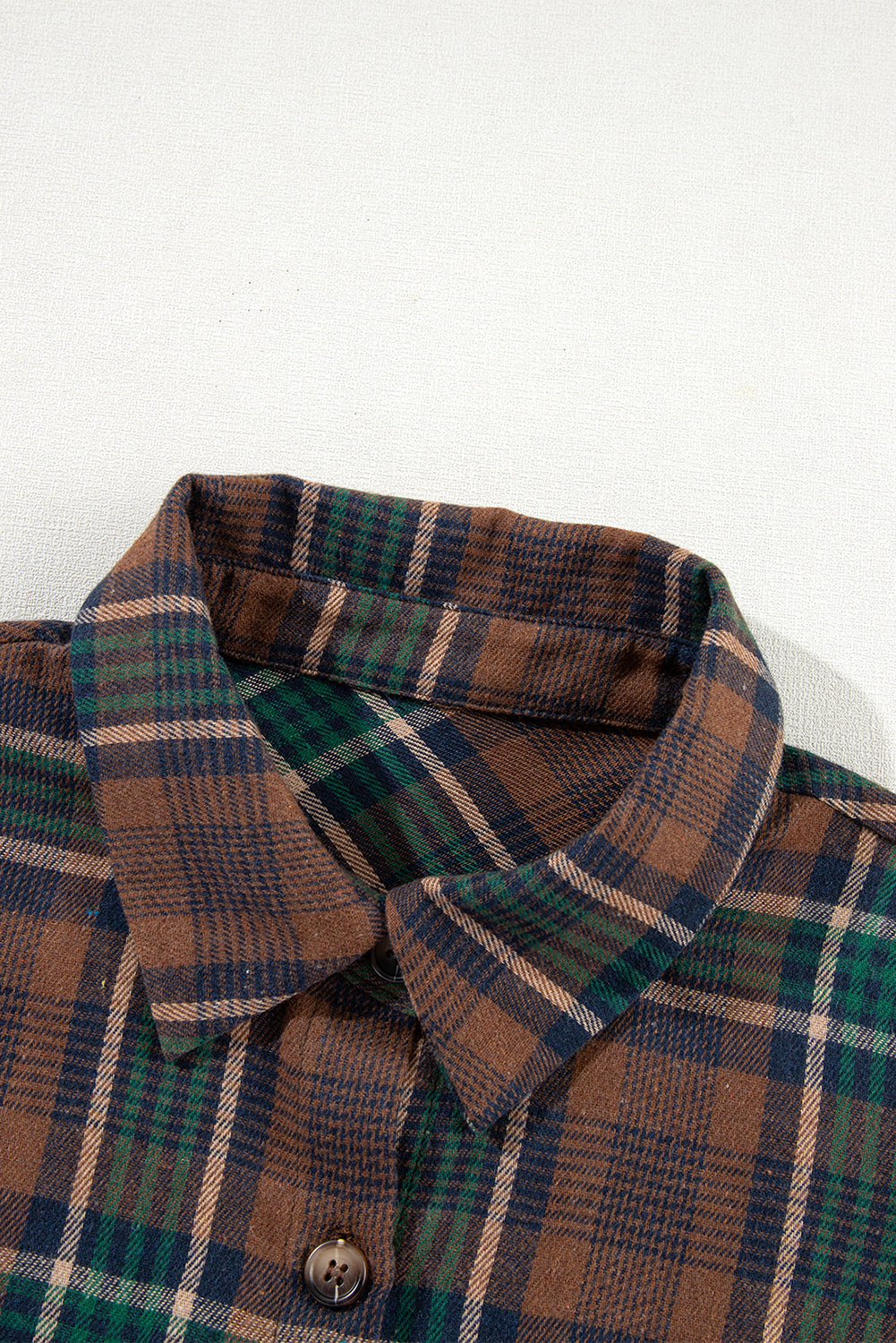Brown Plaid Print Chest Pockets Buttoned Shirt Jacket - Glimmer Road