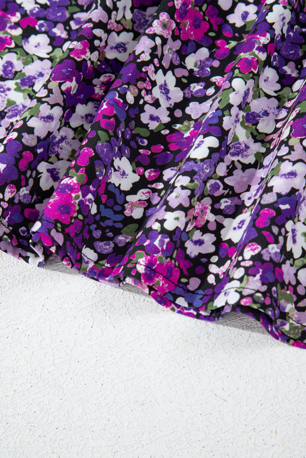 Purple Boho Flower Split V Neck Bubble Sleeve Blouse - Glimmer Road