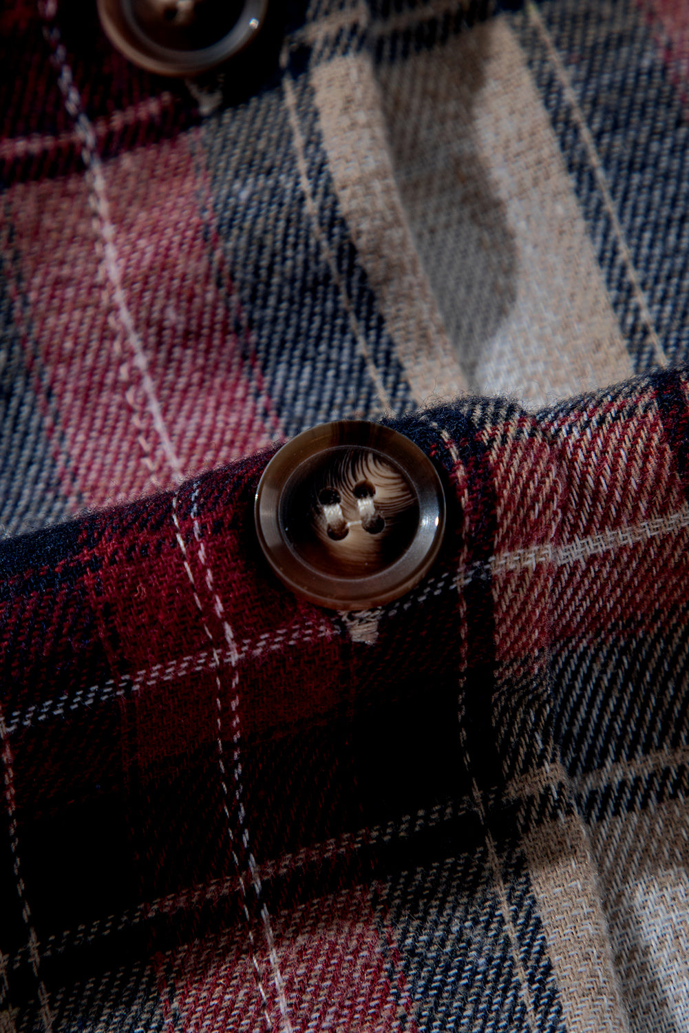 Red Plaid Print Chest Pocket Buttoned Hooded Shacket - Glimmer Road