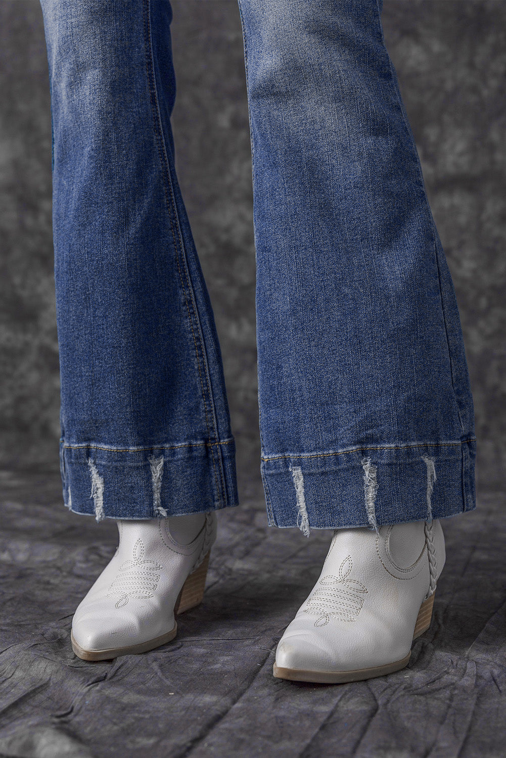 Sky Blue Slight Distressed Medium Wash Flare Jeans - Glimmer Road