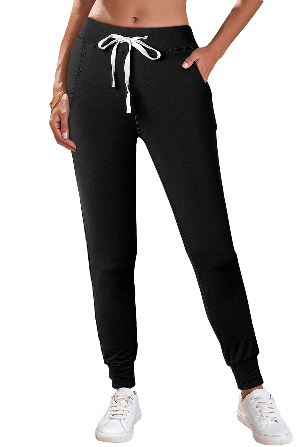 Black Drawstring Waist Pocketed Joggers - Glimmer Road