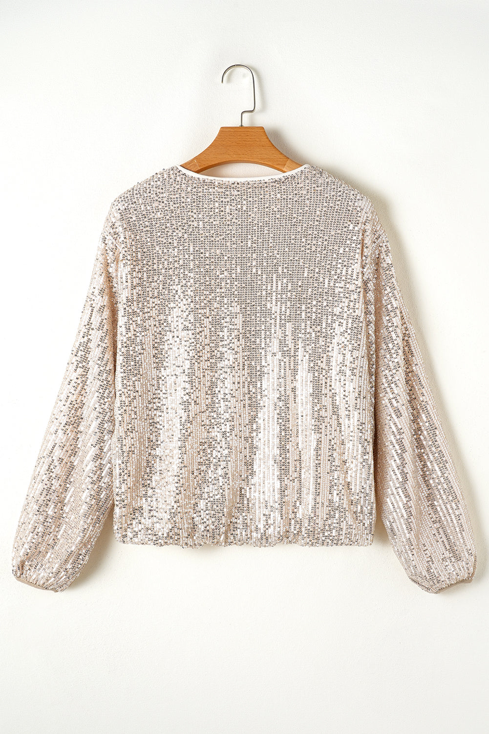 Apricot Sequin Zip up Round Neck Long Sleeve Jacket - Glimmer Road
