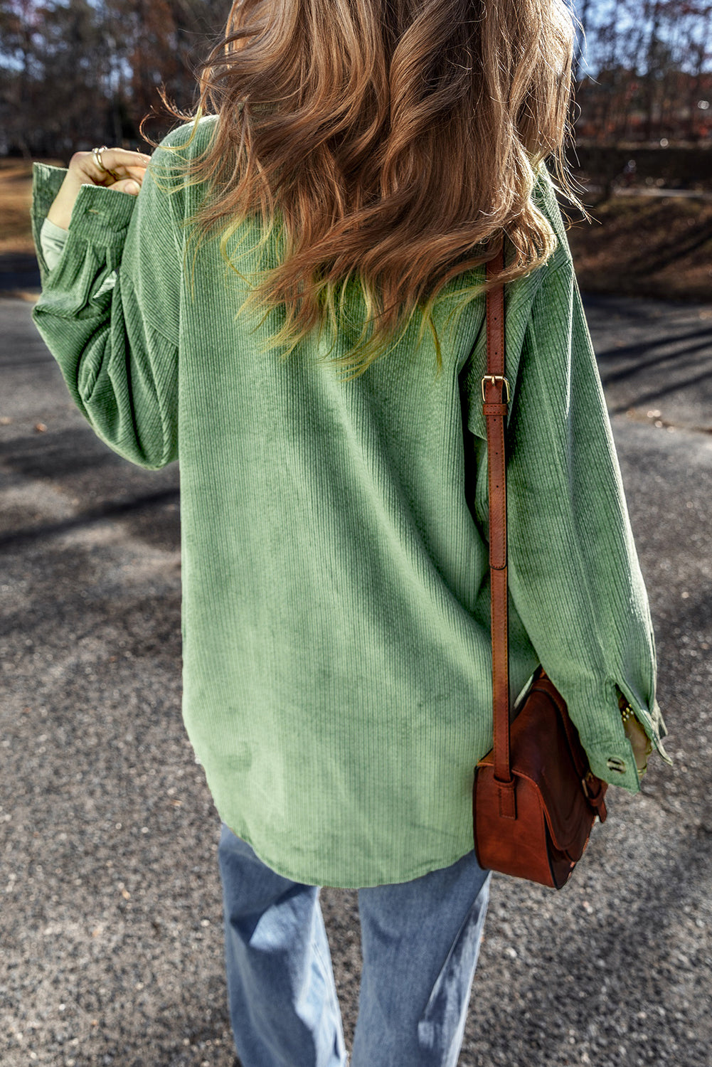 Mist Green Patched Pocket Button Up Corduroy Shacket - Glimmer Road