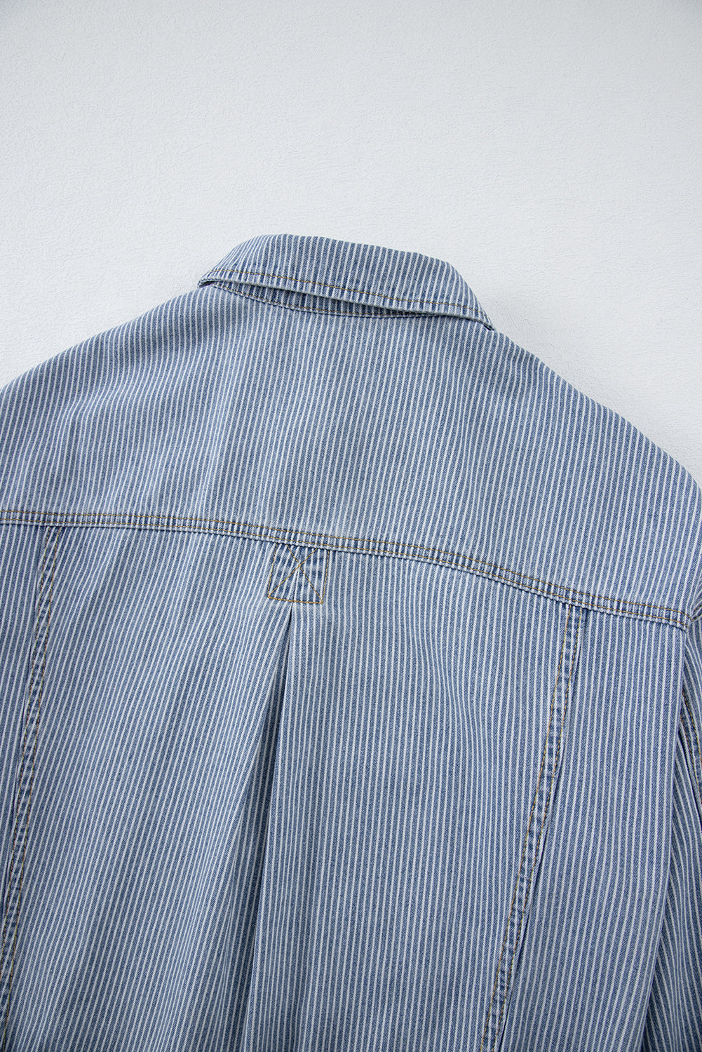 Sky Blue Stripe Washed Oversize Pocketed Denim Jacket - Glimmer Road