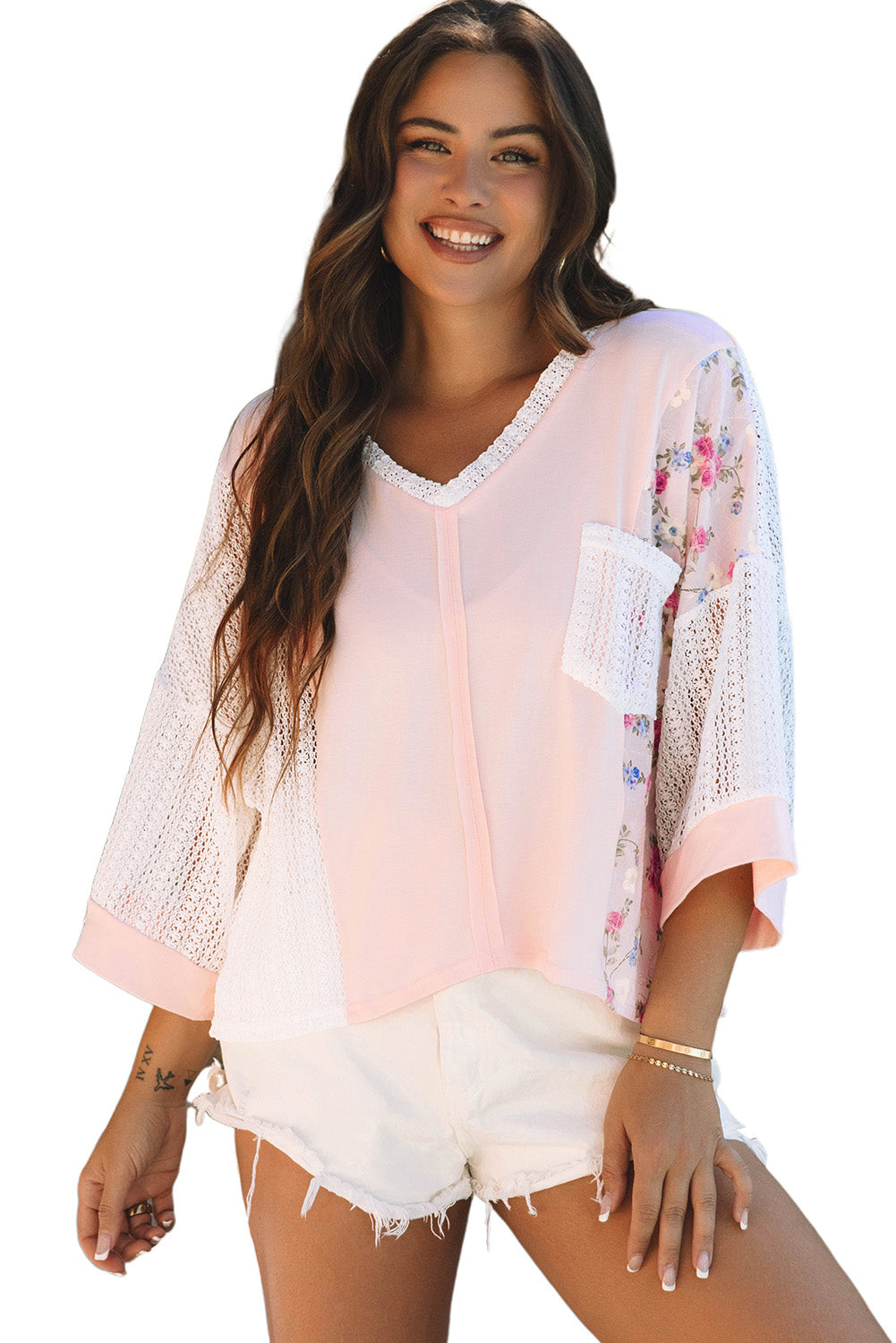 Delicacy Floral Lace Crochet Patchwork Batwing Sleeve Blouse - Glimmer Road