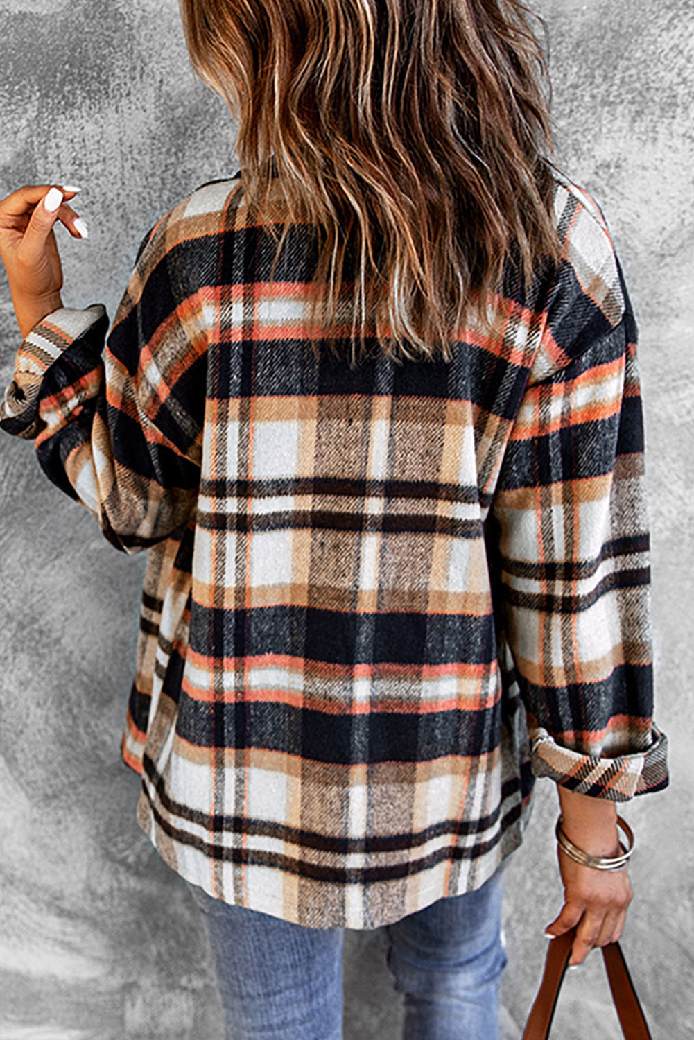 Geometric Plaid Print Pocketed Shacket - Glimmer Road