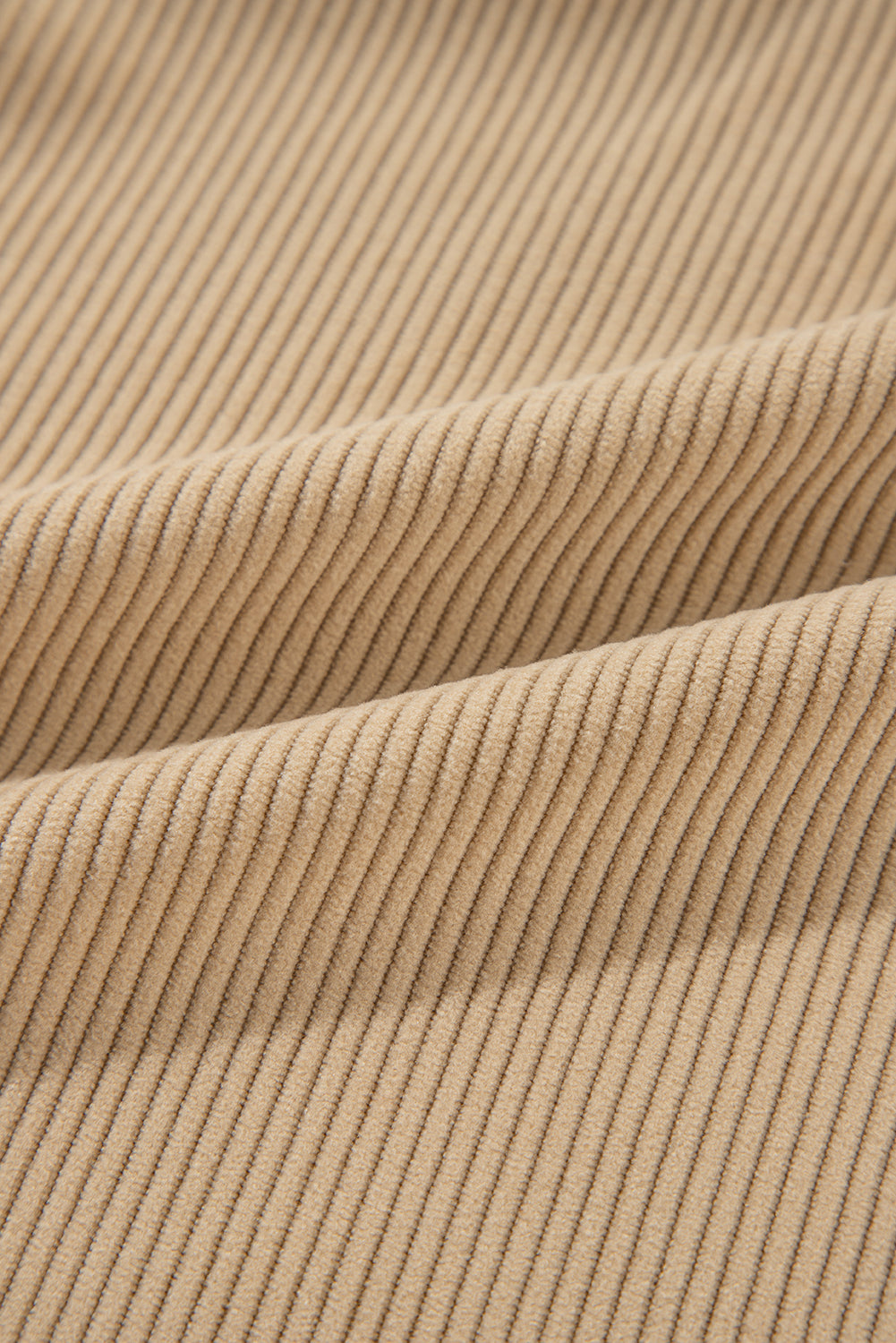 Light French Beige Solid Frilled Flap Pocket Button Up Corduroy Shacket - Glimmer Road