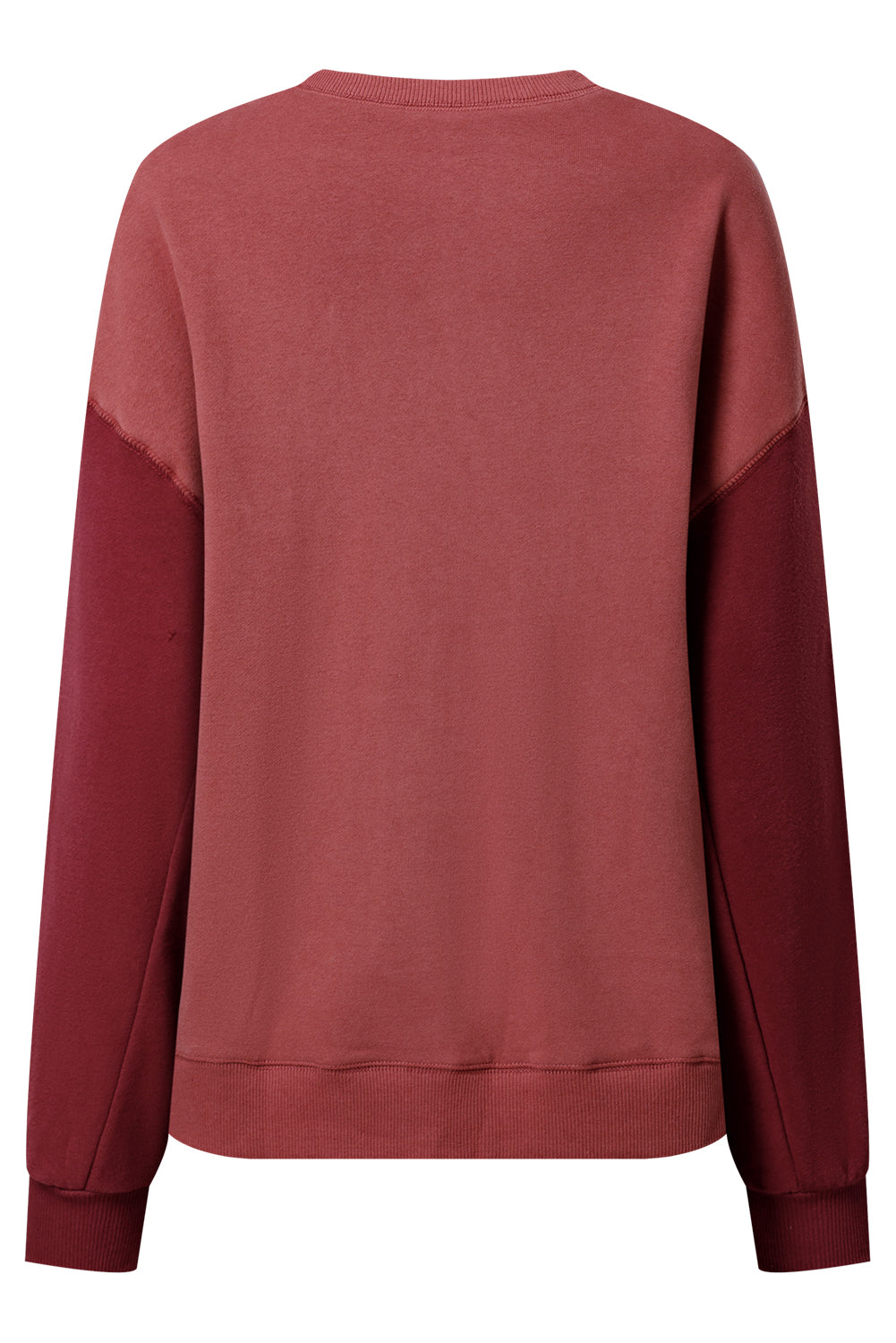 Mineral Red Two Tone Patchwork Drop Shoulder Pullover Sweatshirt - Glimmer Road