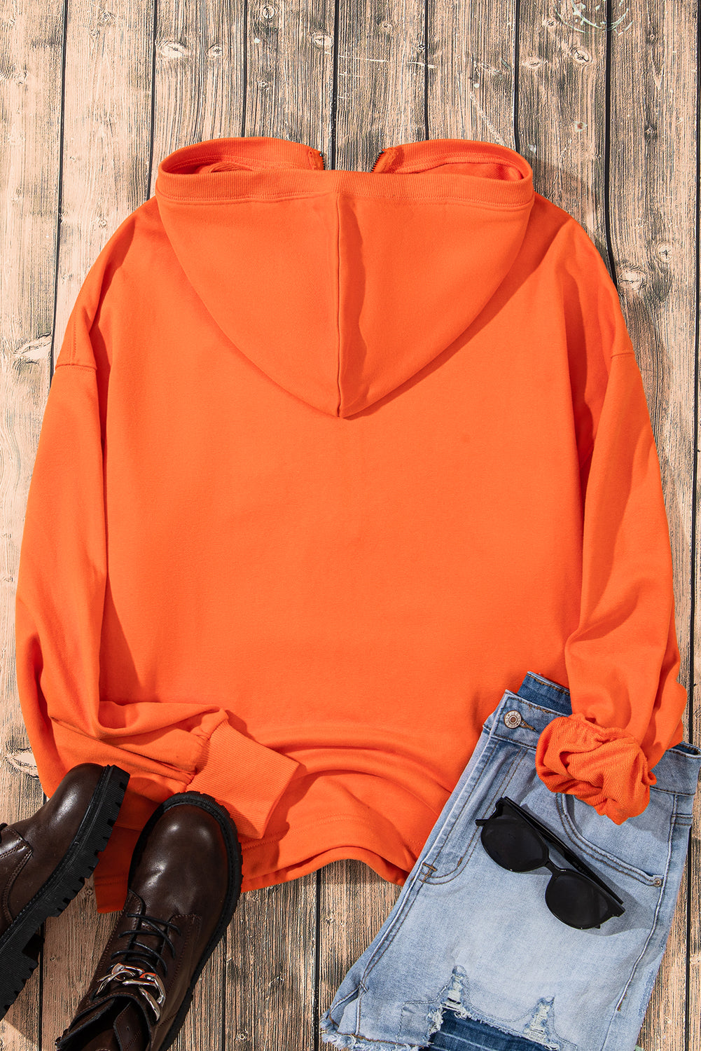 Orange Solid Kangaroo Pocket Half Zipper Oversized Hoodie - Glimmer Road