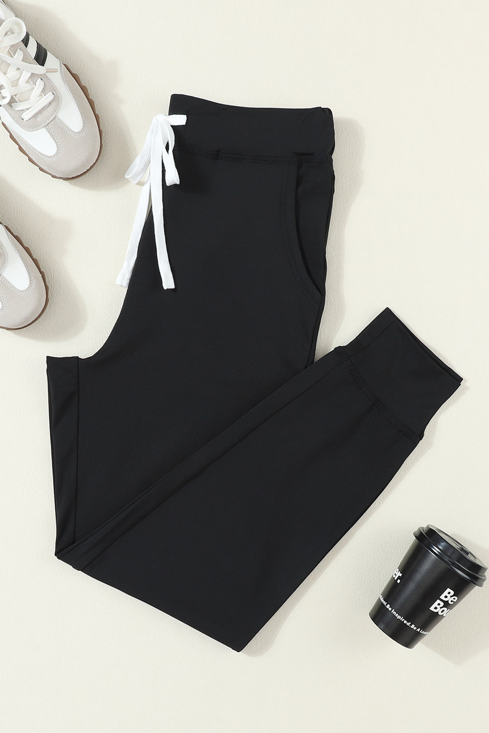 Black Drawstring Waist Pocketed Joggers - Glimmer Road