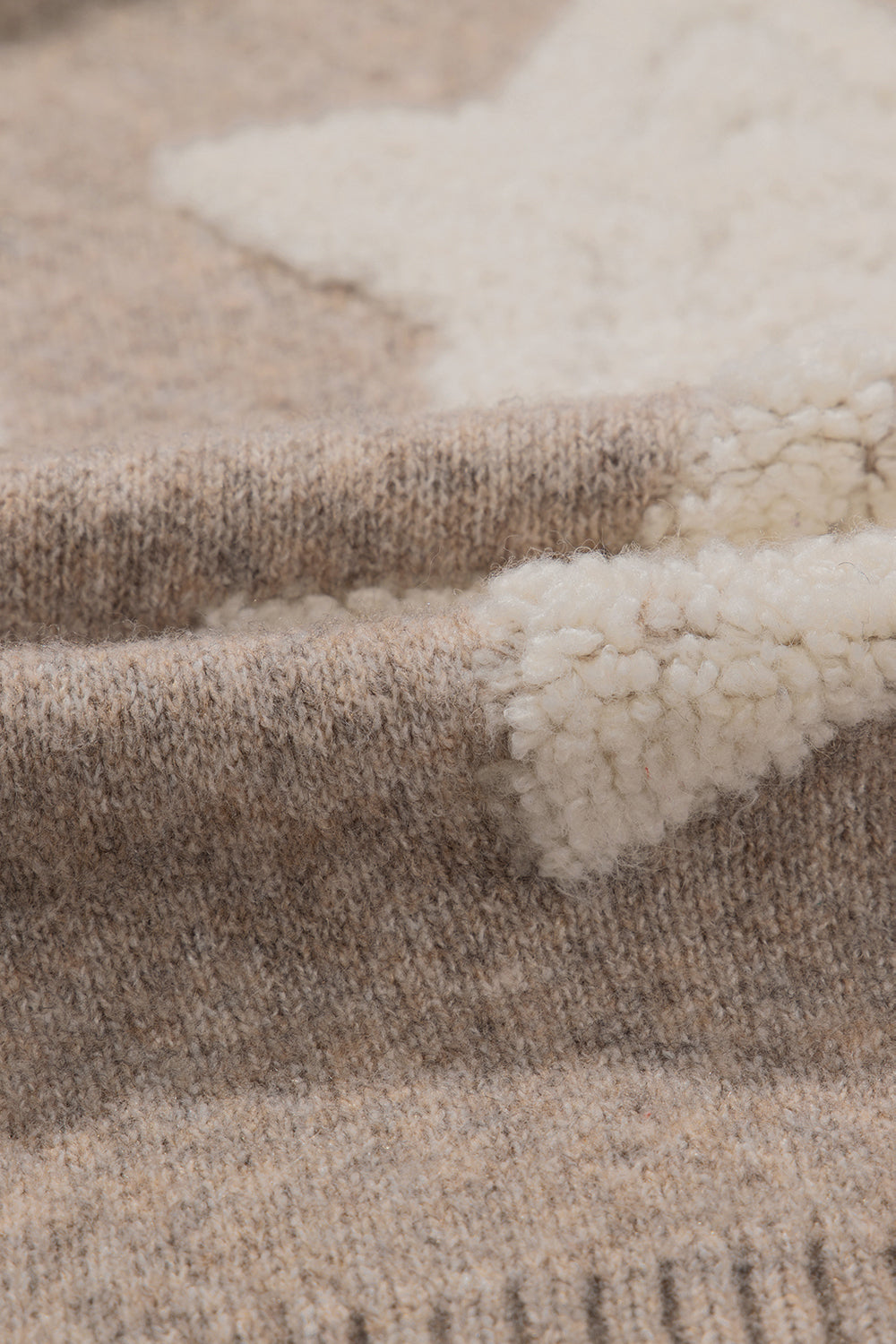 Khaki Sherpa Star Pattern Textured Sweater Cardigan with Pockets - Glimmer Road