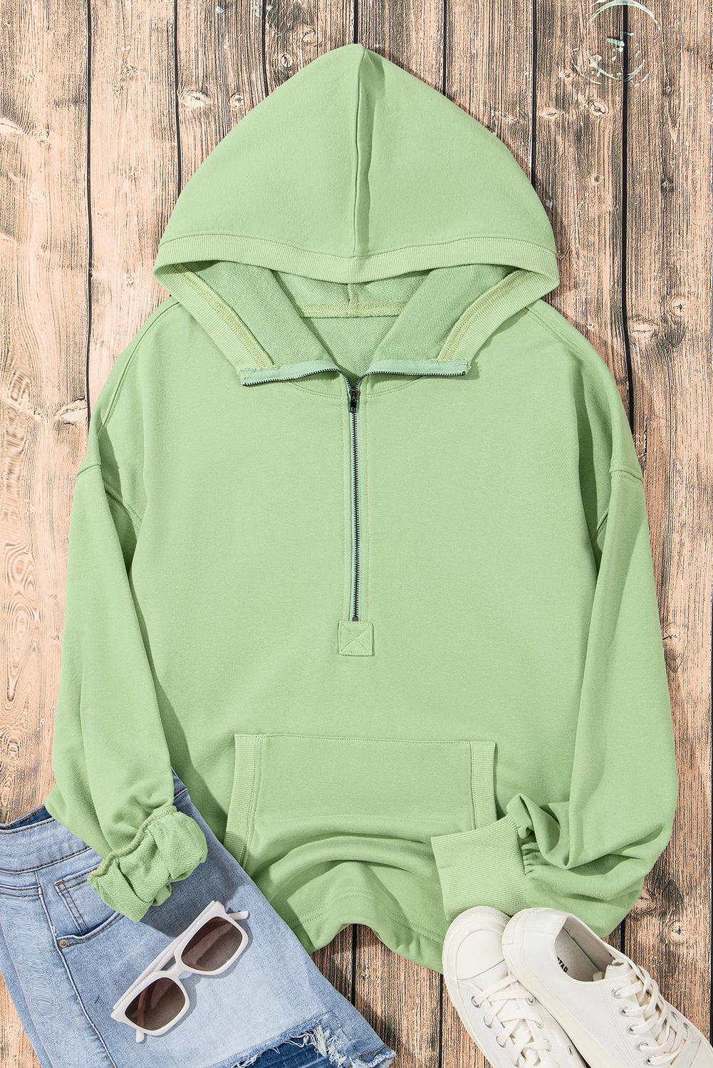 Orange Solid Kangaroo Pocket Half Zipper Oversized Hoodie - Glimmer Road