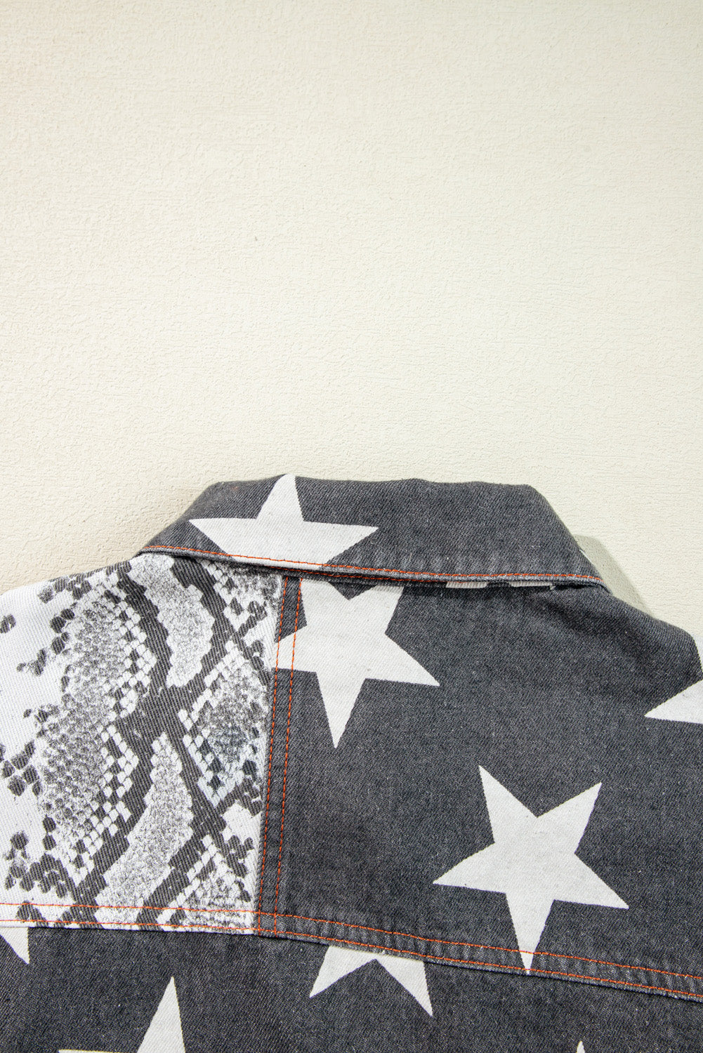 Black Star Snakeskin Printed Patchwork Denim Jacket - Glimmer Road