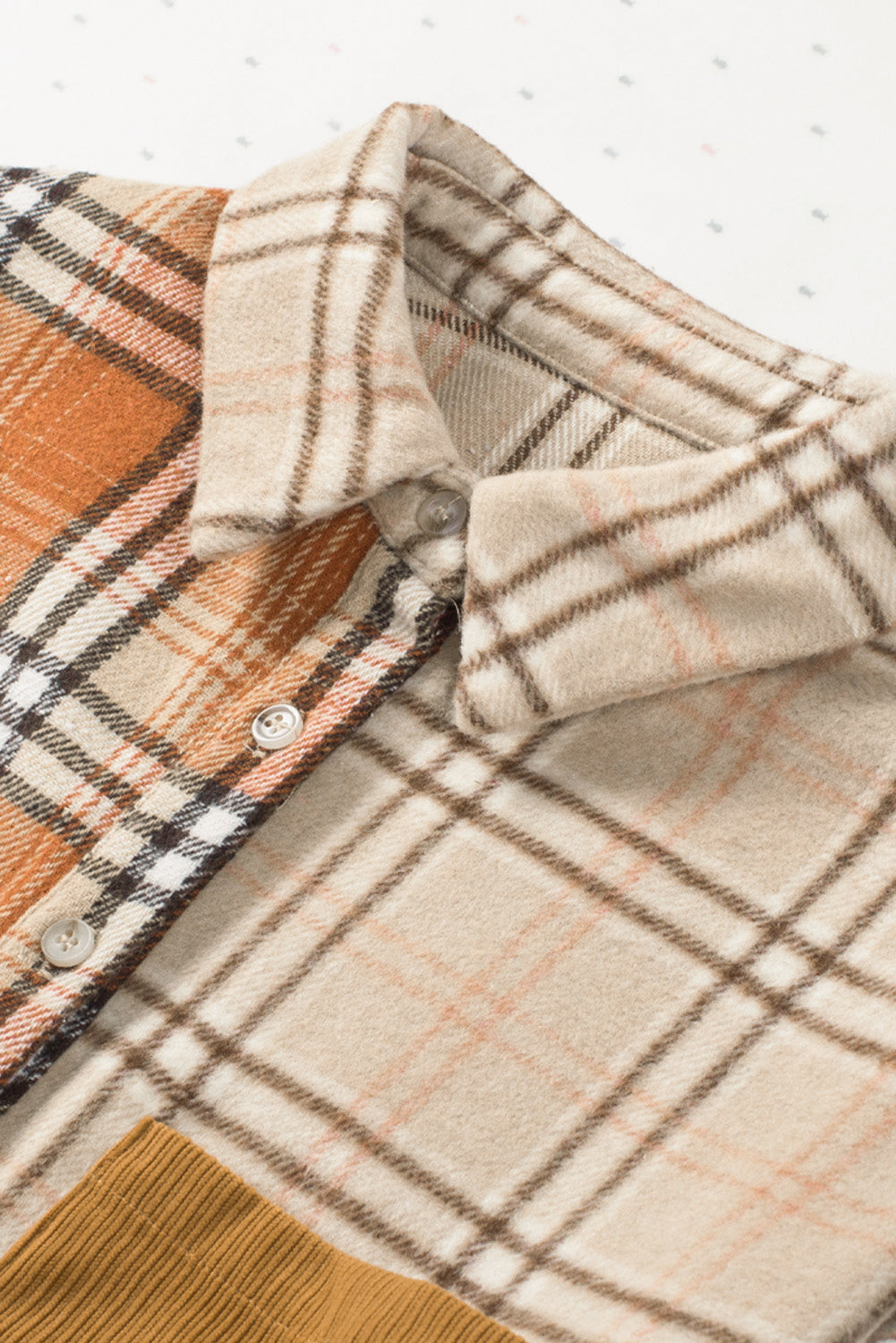 Orange Plaid Color Block Patchwork Shirt Jacket with Pocket - Glimmer Road
