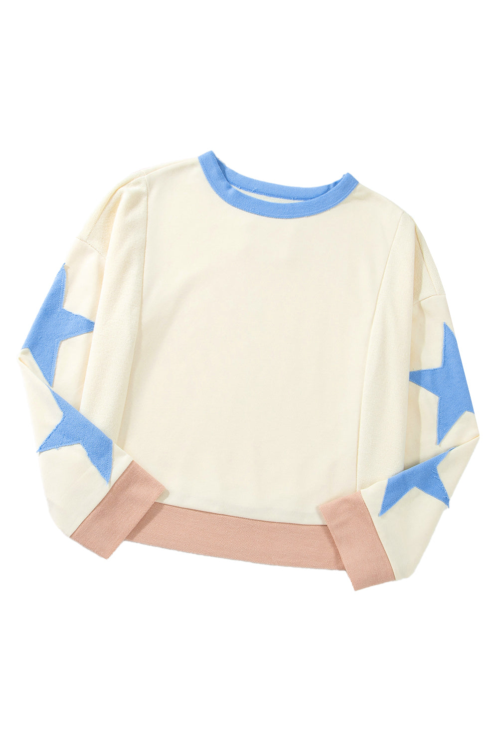 Beige Star Patchwork Exposed Seam Oversized Sweatshirt - Glimmer Road