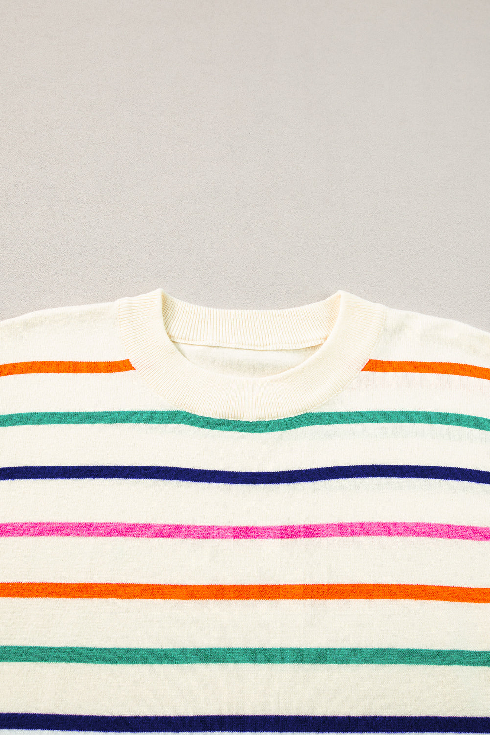 Beige Stripe Dropped Short Sleeve Boxy Fit Knitted Top - Glimmer Road