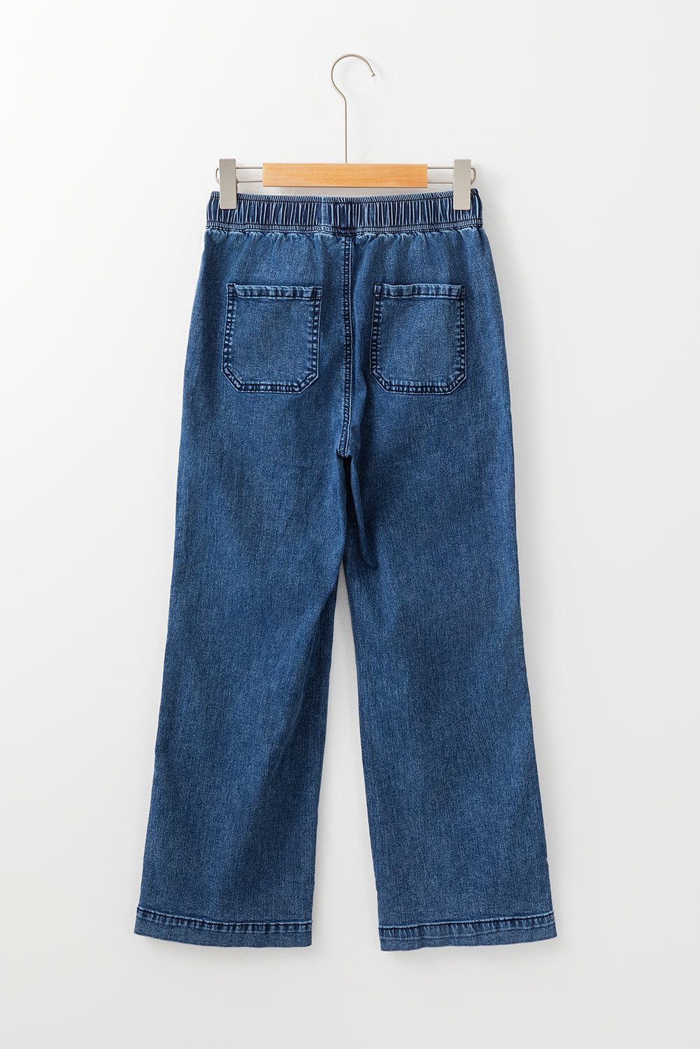 Sail Blue Mineral Wash Drawstring Waist Loose Straight Denim Pants - Glimmer Road